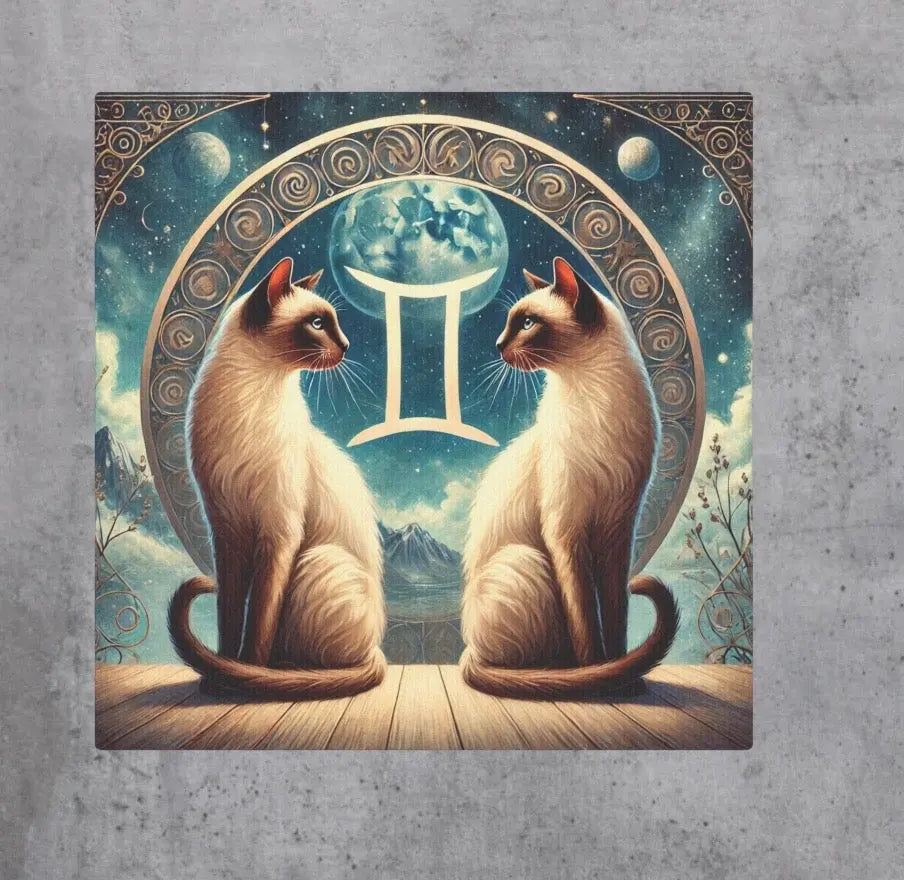 Gemini Siamese  - Cat Lover - Wall Art Decor 8x8   