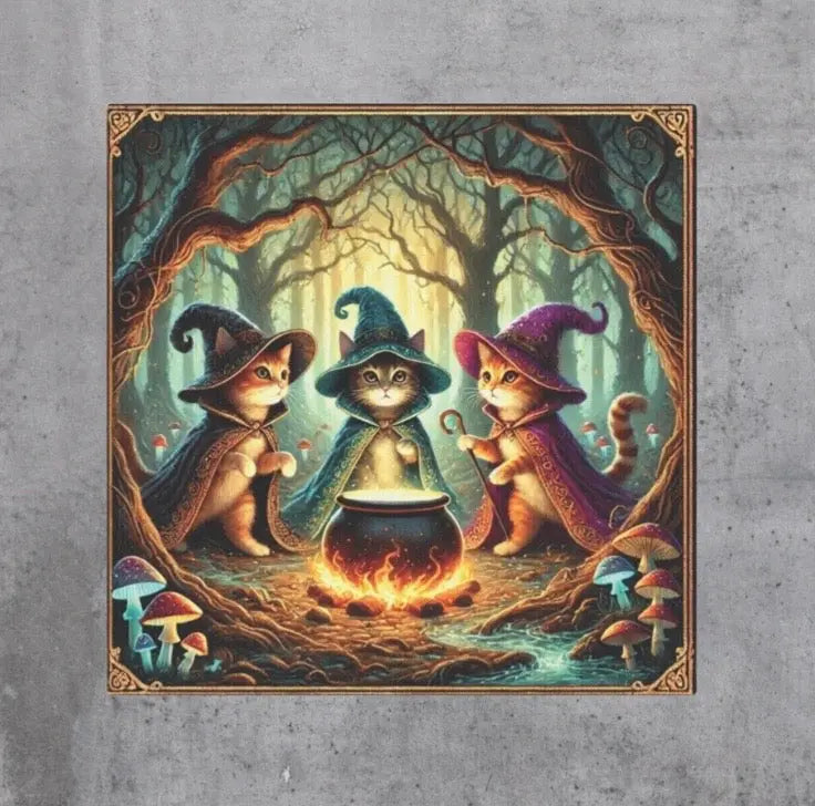 Halloween Decor - Cauldron Cat Witches - Cat Lover  - Wall Art Decor 8x8   