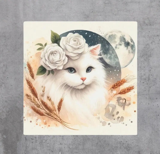 Celestial White Cat  - Vigo  - Wall Art Decor 8x8   