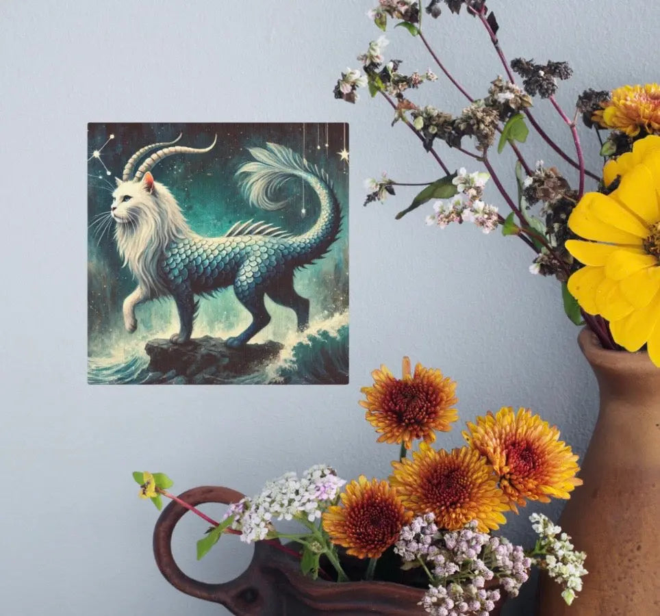 Capricorn - Cat Sea Goat  - Cat Lover - Wall Art Decor 8x8   