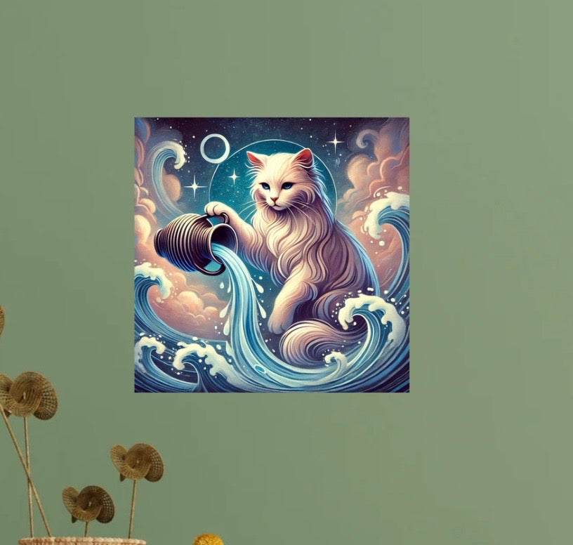 Aquarius - Cat Lover - Wall Art Decor 8x8   