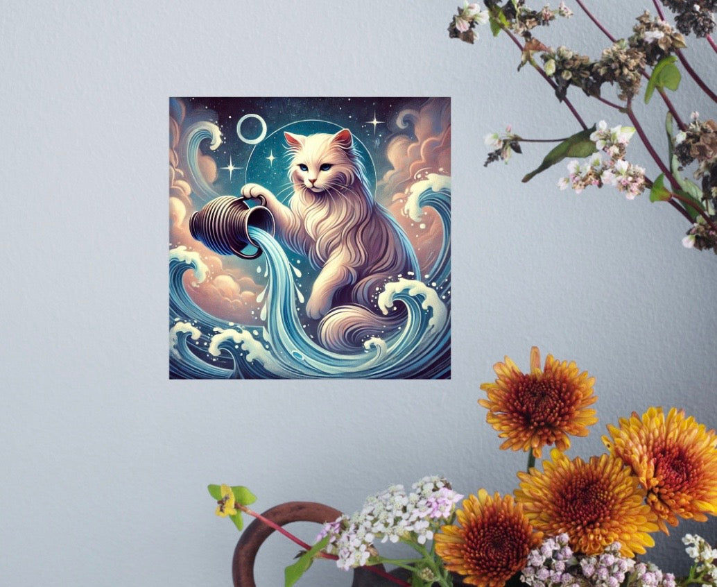 Aquarius - Cat Lover - Wall Art Decor 8x8   