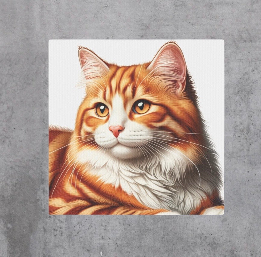 Orange Cat Portrait  - Cat Lover - Wall Art Decor 8x8   