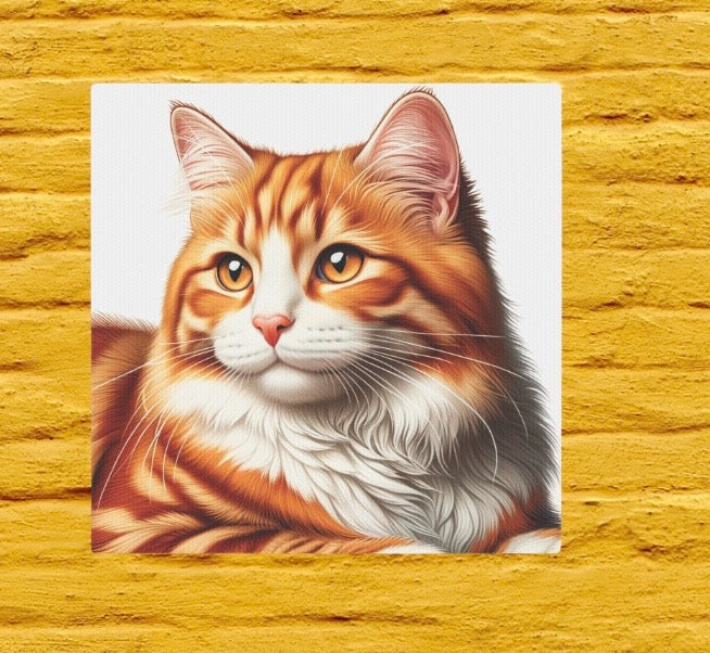 Orange Cat Portrait  - Cat Lover - Wall Art Decor 8x8   