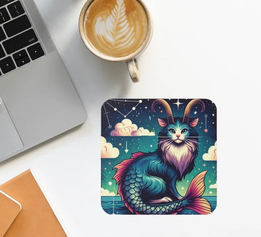 Capricorn - Cat Sea Goat - High Gloss Drink Coaster   