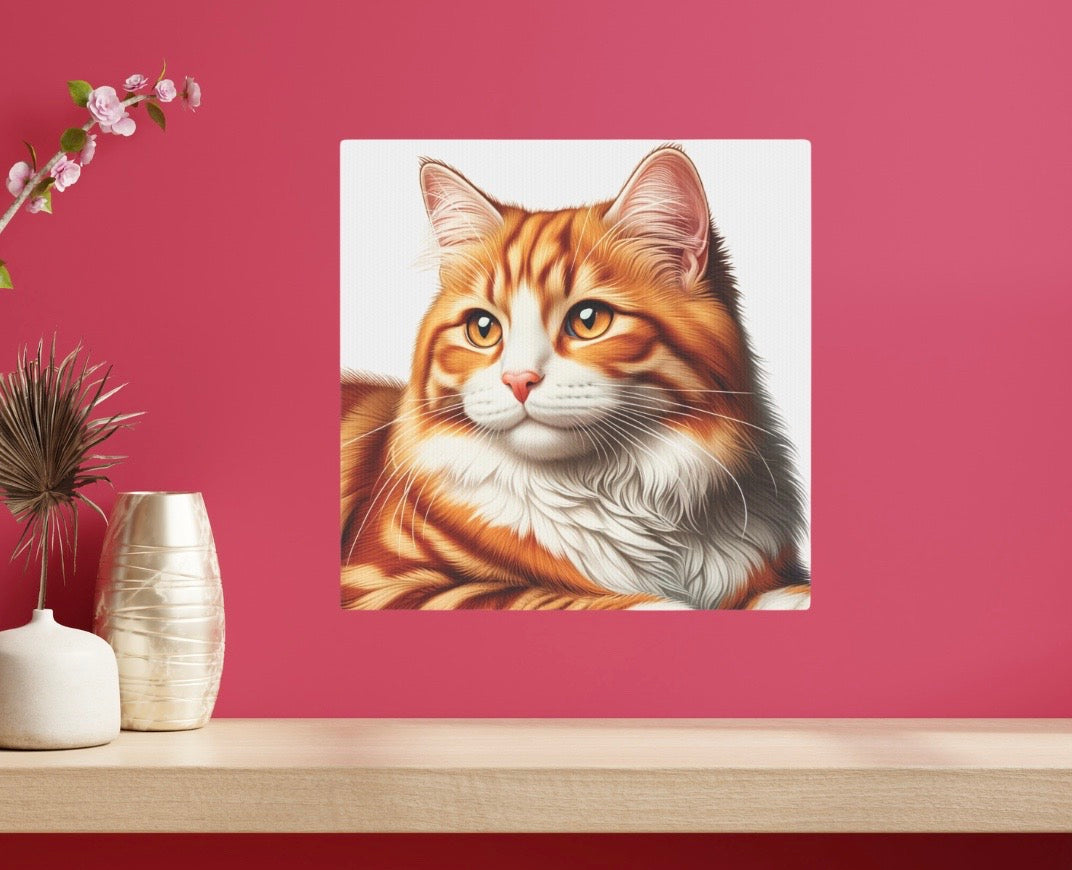 Orange Cat Portrait  - Cat Lover - Wall Art Decor 8x8   