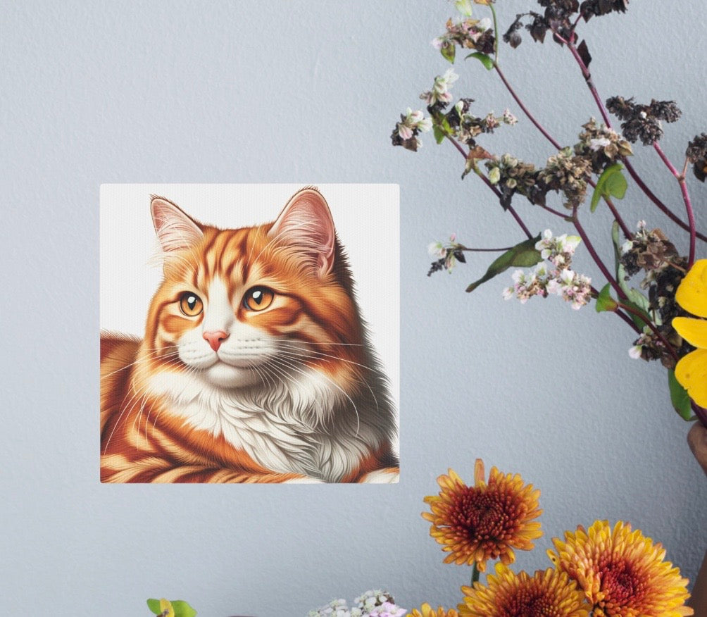 Orange Cat Portrait  - Cat Lover - Wall Art Decor 8x8   