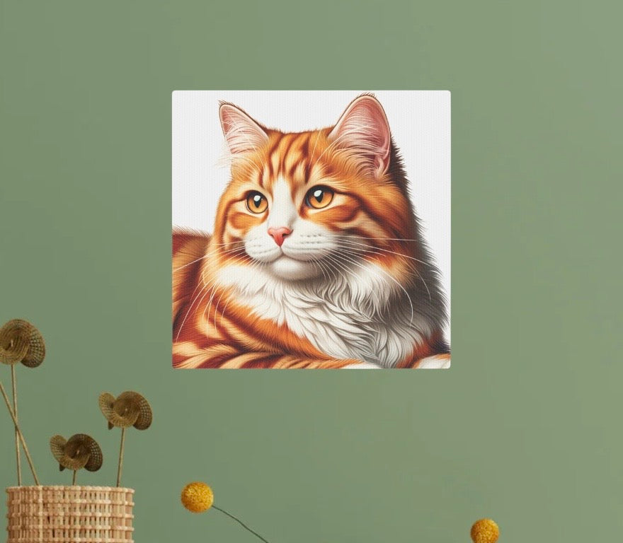 Orange Cat Portrait  - Cat Lover - Wall Art Decor 8x8   