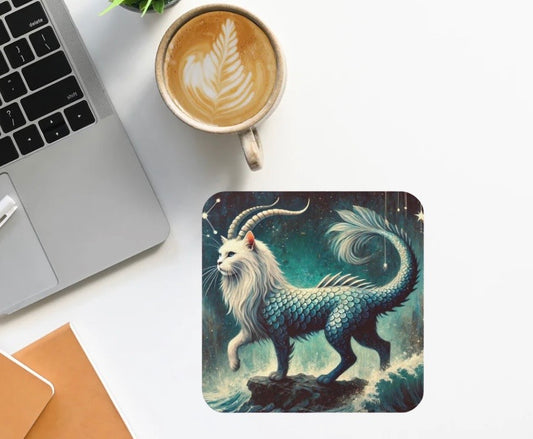 Capricorn - Cat Sea Goat - Cork Back Coaster   