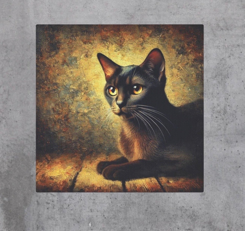 Black Cat - Bombay  - Cat Lover - Wall Art Decor 8x8   