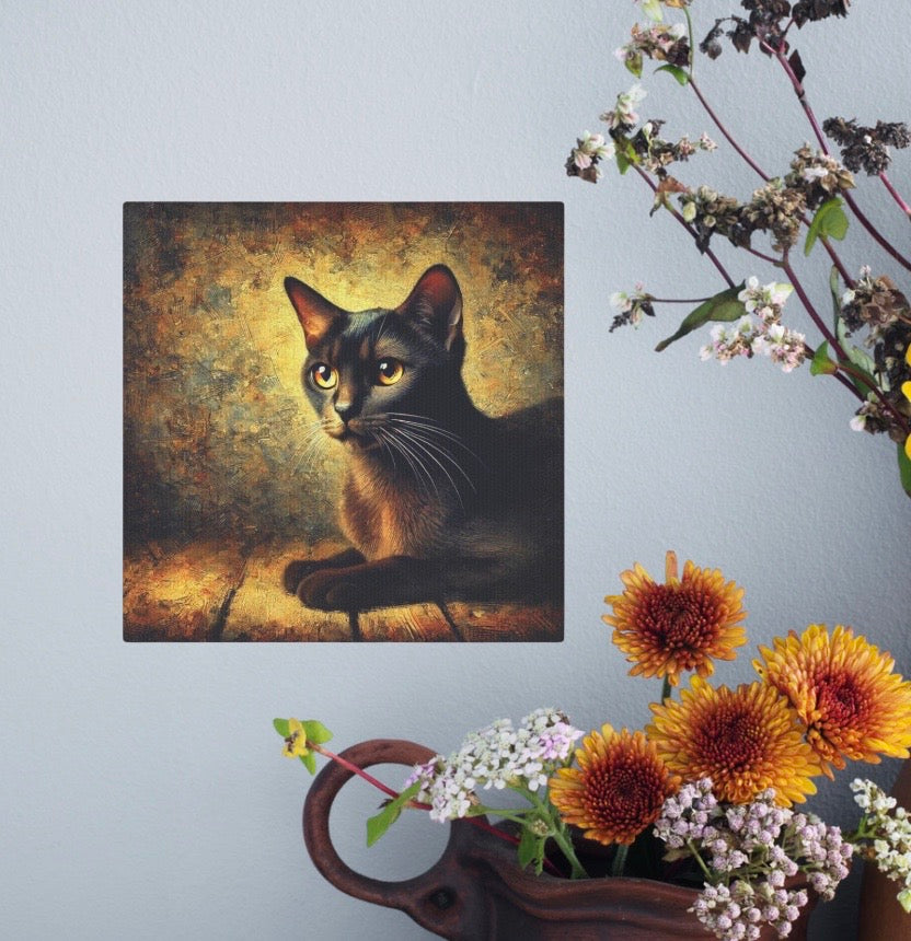 Black Cat - Bombay  - Cat Lover - Wall Art Decor 8x8   