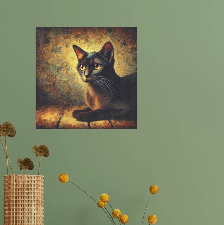 Black Cat - Bombay  - Cat Lover - Wall Art Decor 8x8   