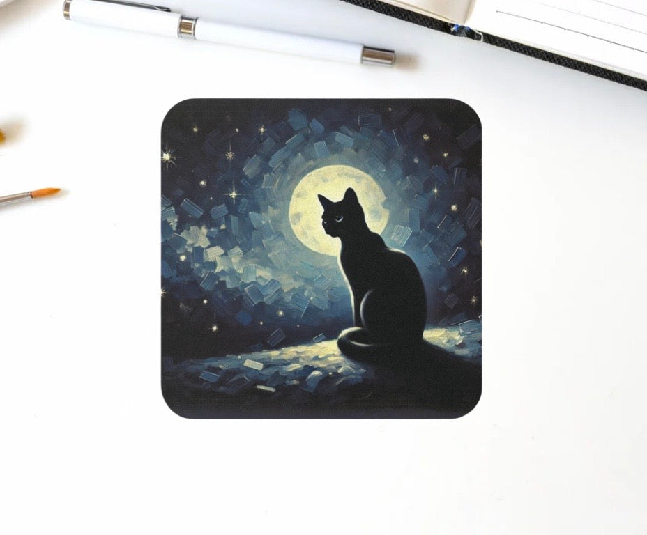 Black Cat - Full Moon - Cork Back Coaster   