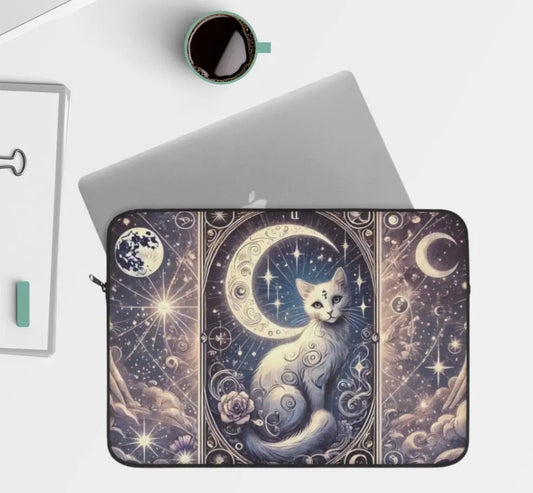 White Cat Tarot Magic- Laptop Sleeve   