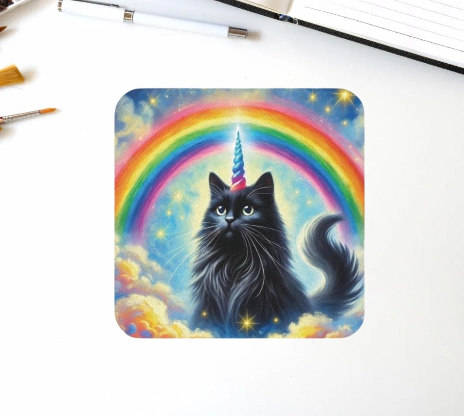 Caticorn in the Clouds - Cats Unicorns Rainbows - High Gloss Drink Coaster   