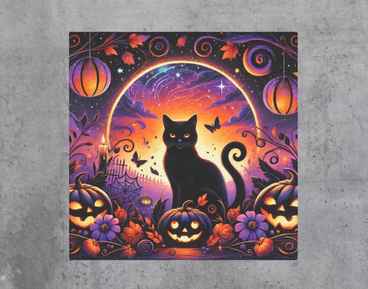 Halloween Black Cat in Pumpkin Patch - Wall Art Decor 8x8   