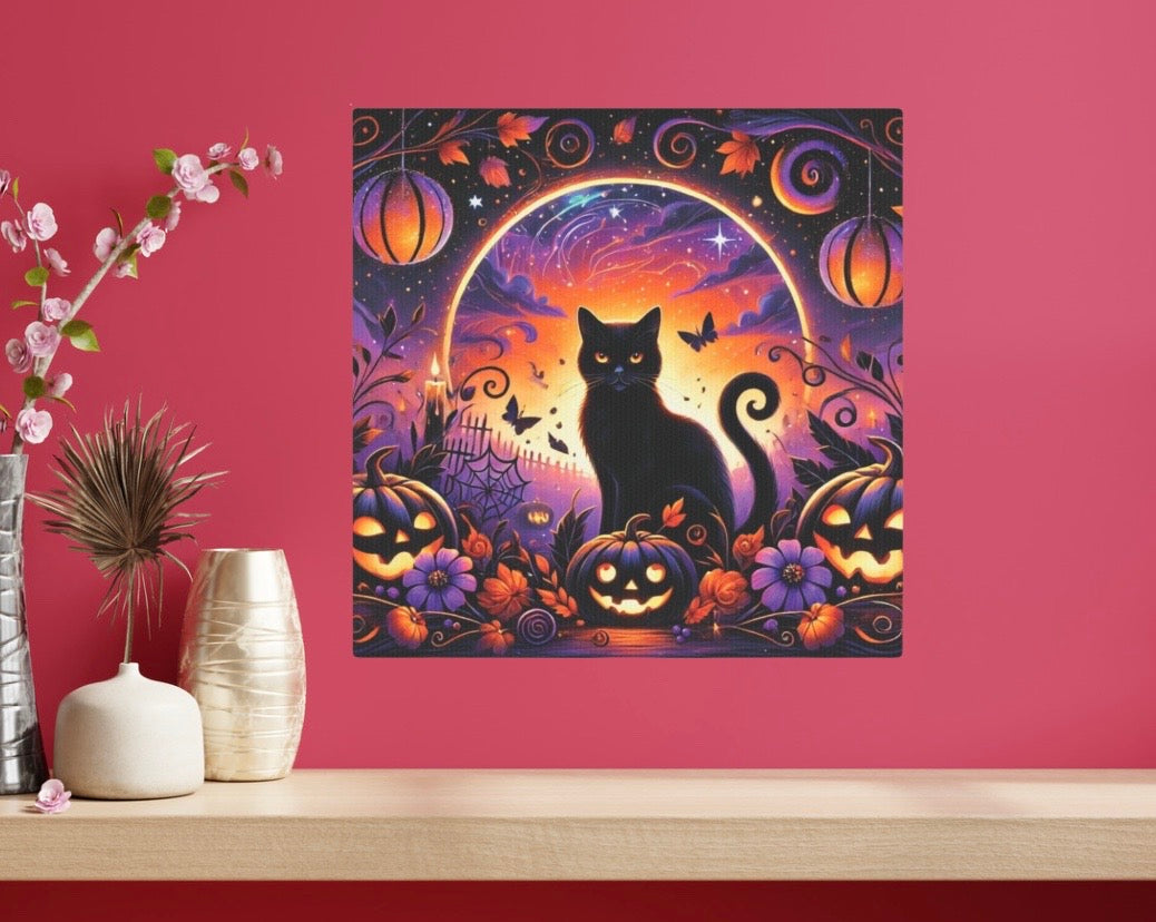 Halloween Shadow Box Wall Display - Black Cat - Halloween Moon - hot Halloween Wall Decor - Primitive Halloween Display - Pumpkin Patch