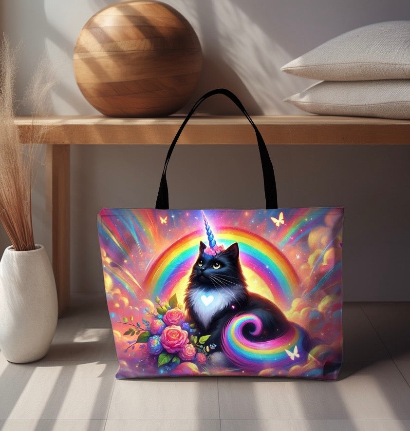 Pink Dreams Caticorn - Cat Unicorn Rainbow - Weekender Tote Bag   