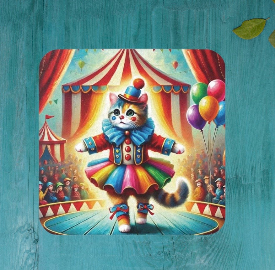 Circus Cat Clown Ballerina  - High Gloss Drink Coaster   