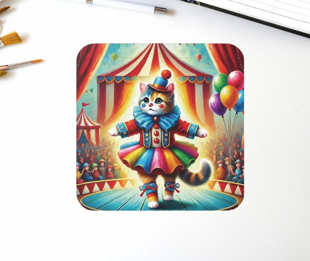 Circus Cat Clown Ballerina  - High Gloss Drink Coaster   