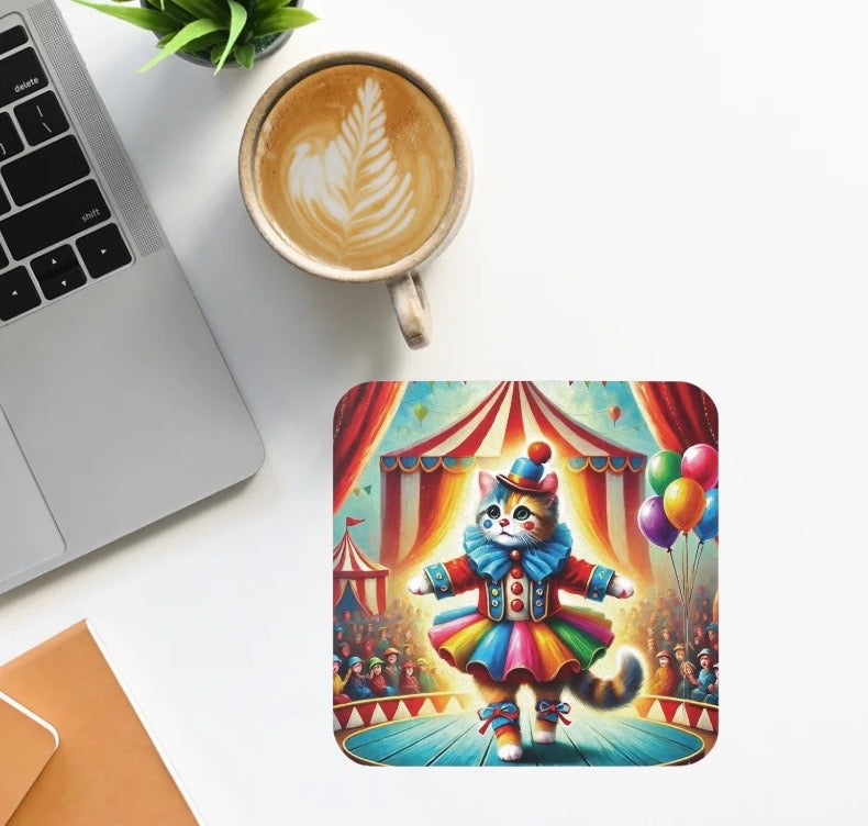 Circus Cat Clown Ballerina  - High Gloss Drink Coaster   