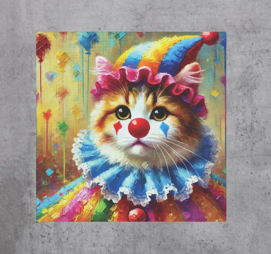 Cat Clown Rainbow Circus Cone Hat - Wall Art Decor 8x8   