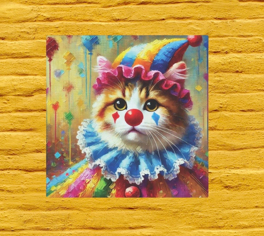 Cat Clown Rainbow Circus Cone Hat - Wall Art Decor 8x8   