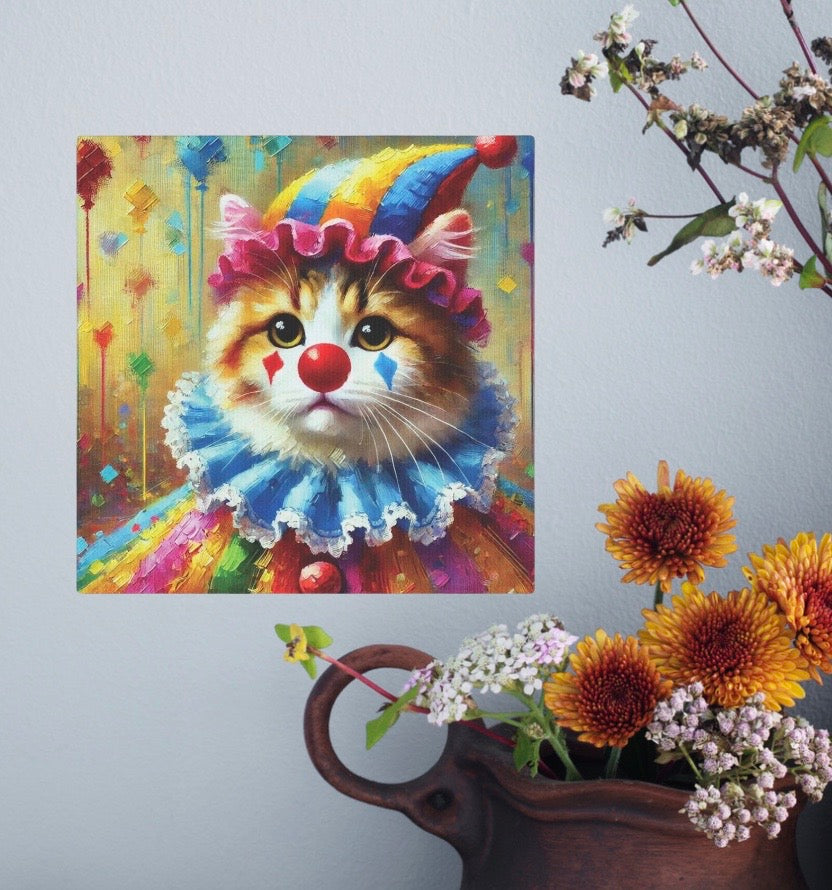 Cat Clown Rainbow Circus Cone Hat - Wall Art Decor 8x8   