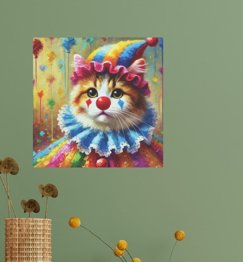 Cat Clown Rainbow Circus Cone Hat - Wall Art Decor 8x8   