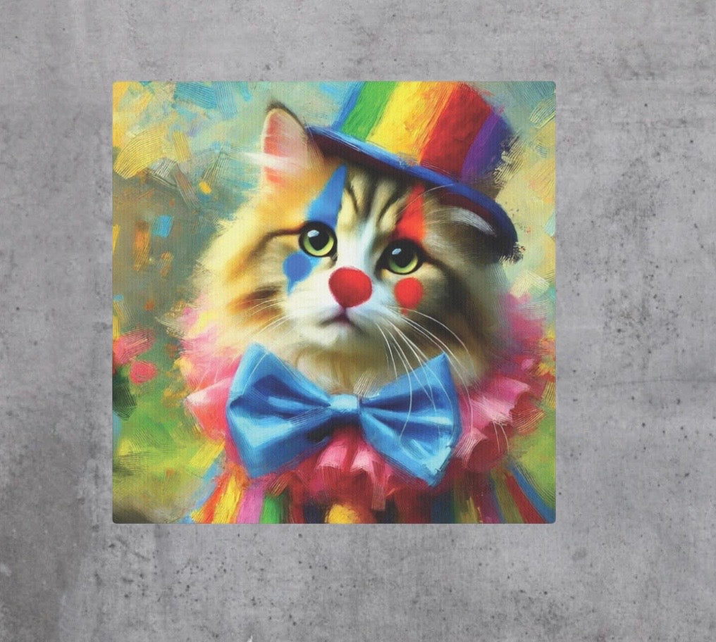 Rainbow Top Hat Cat Clown - Wall Art Decor 8x8   