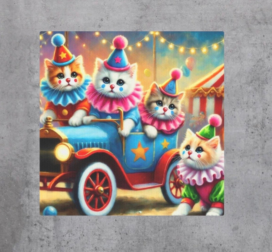 Cat Circus Clown Car - Wall Art Decor 8x8   