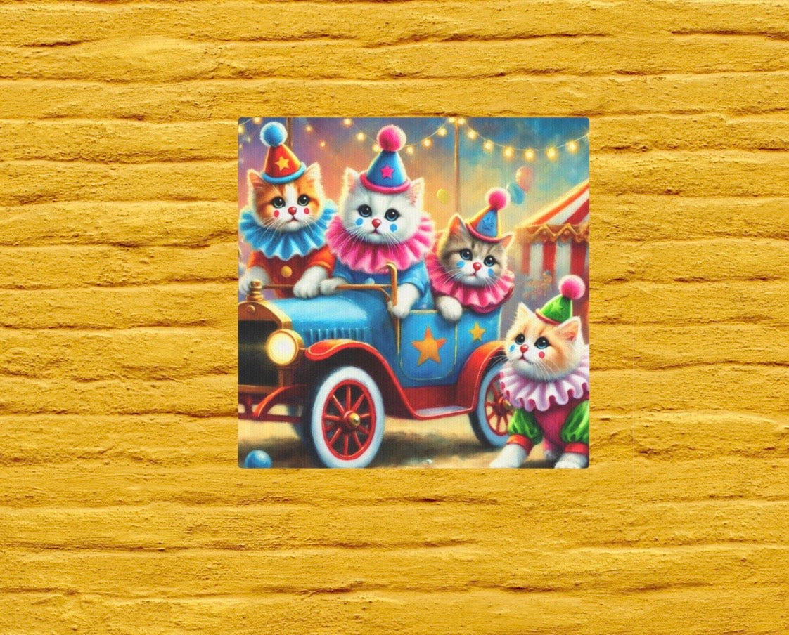 Cat Circus Clown Car - Wall Art Decor 8x8   