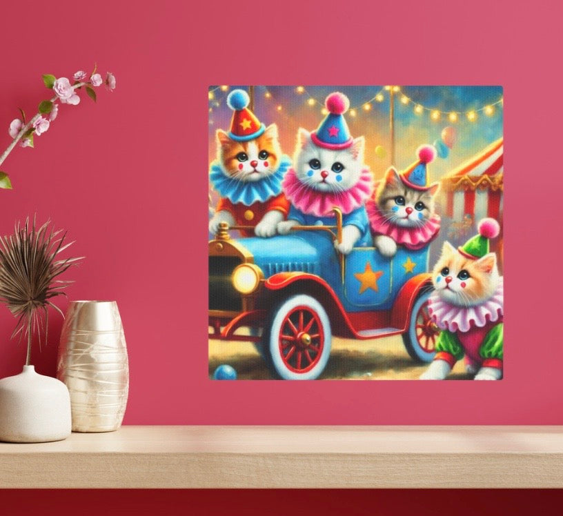 Cat Circus Clown Car - Wall Art Decor 8x8   