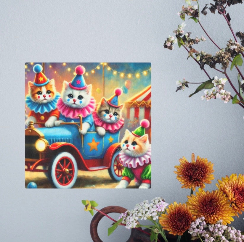 Cat Circus Clown Car - Wall Art Decor 8x8   