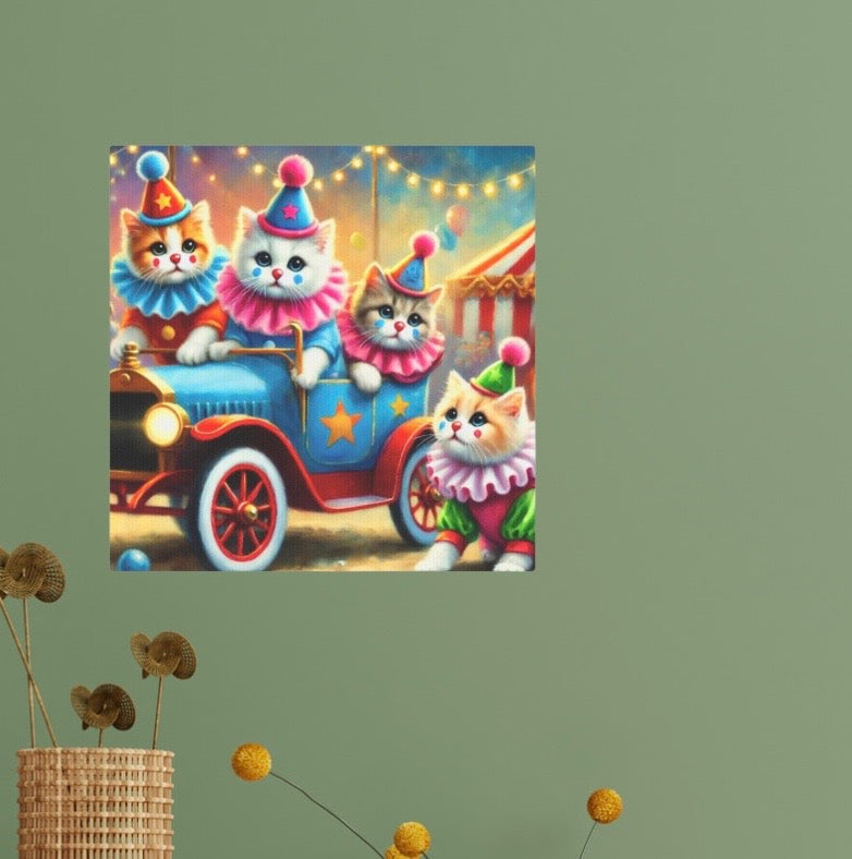 Cat Circus Clown Car - Wall Art Decor 8x8   