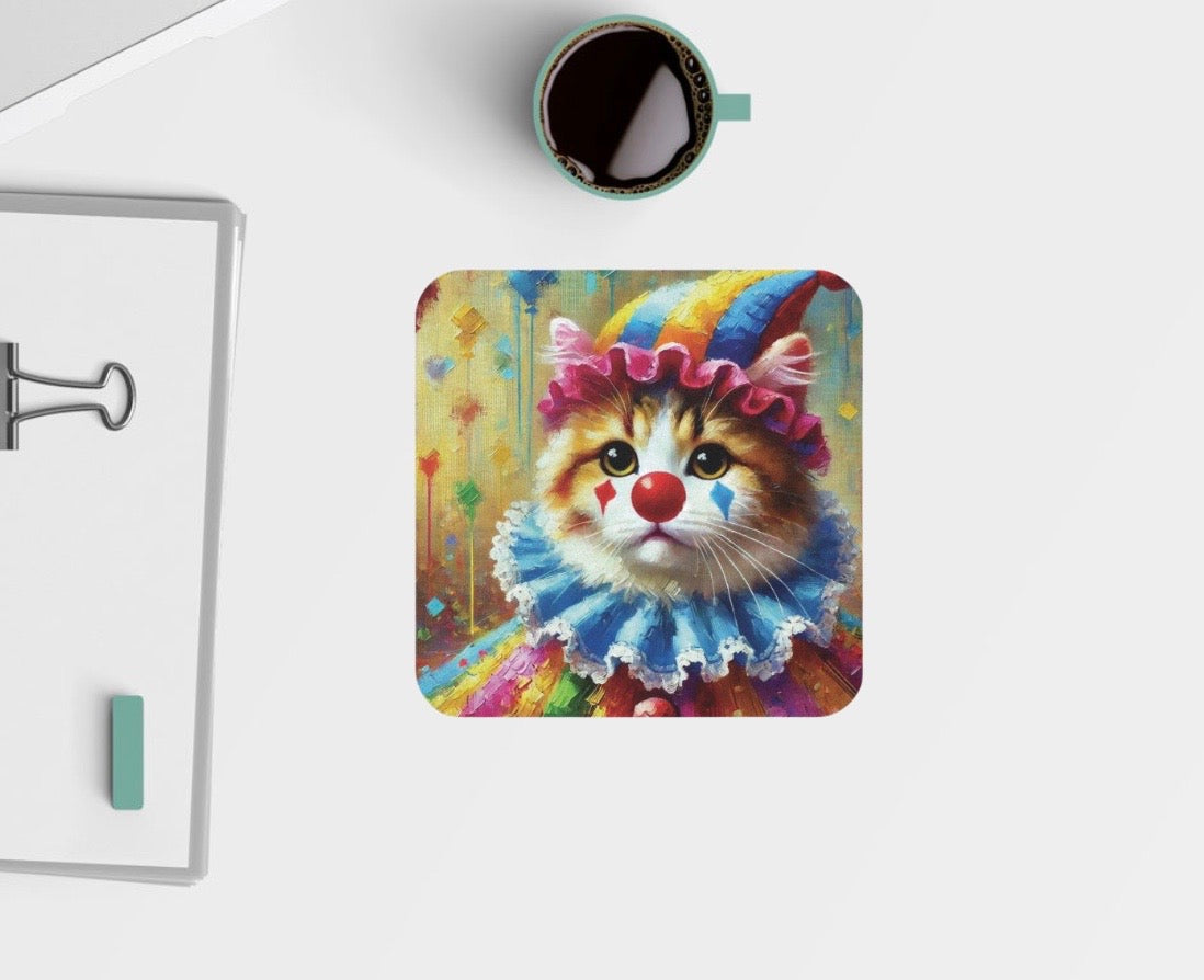 Rainbow Cat Clown  - High Gloss Drink Coaster   