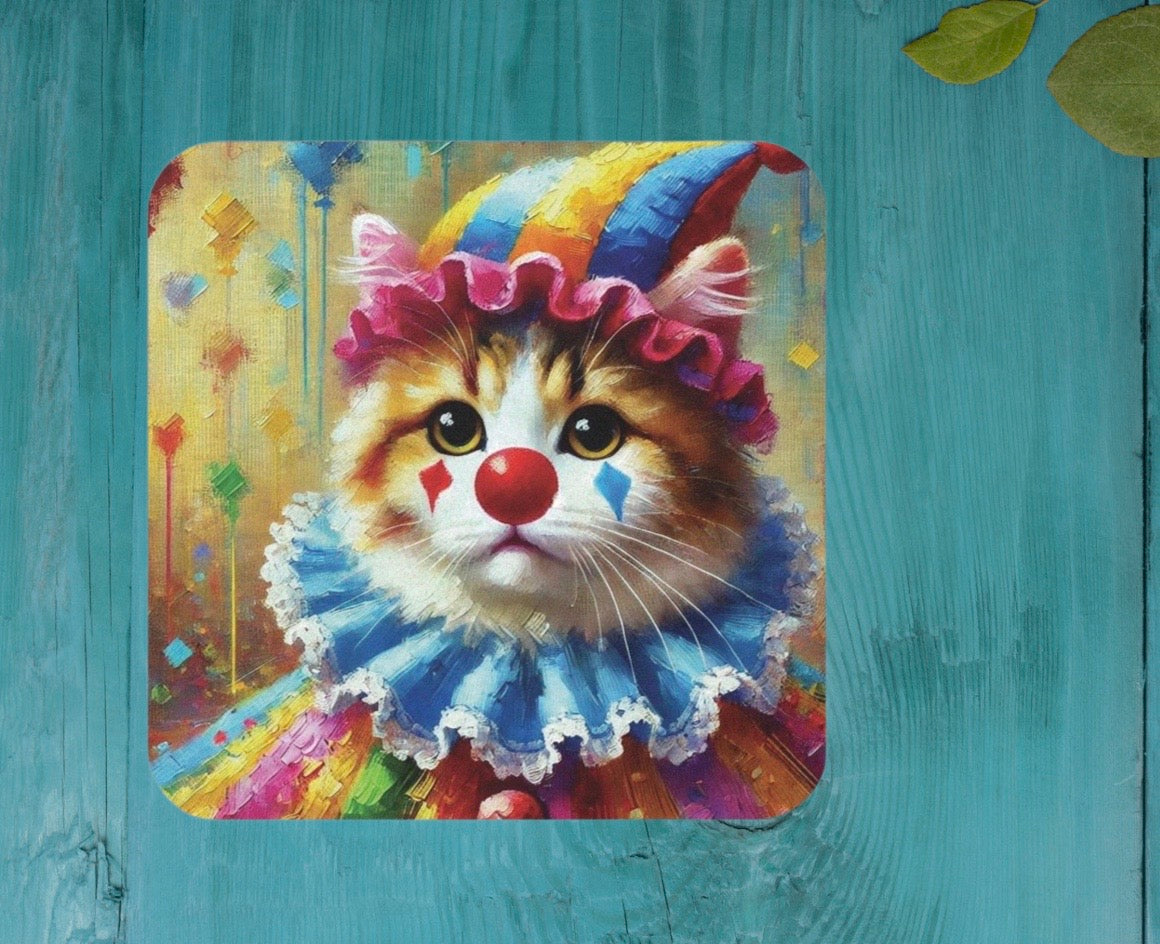 Rainbow Cat Clown  - High Gloss Drink Coaster   