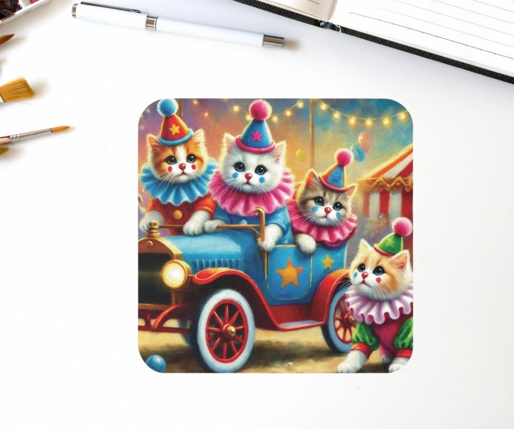 Cat Circus Clown Car - High Gloss Drink Coaster   