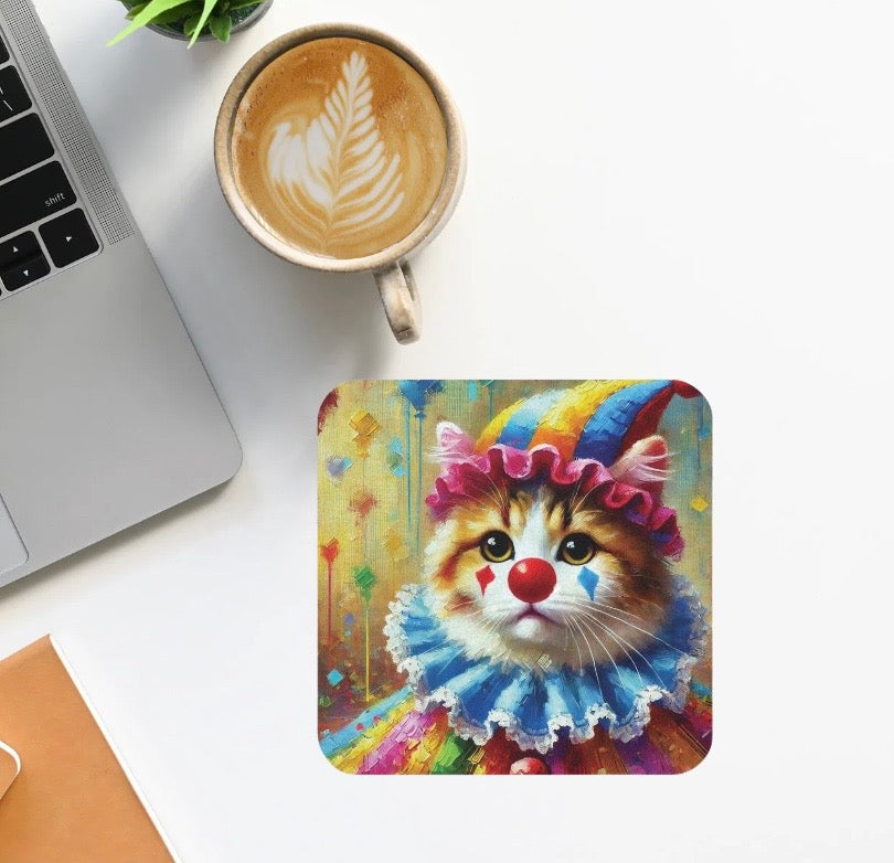 Rainbow Cat Clown  - High Gloss Drink Coaster   