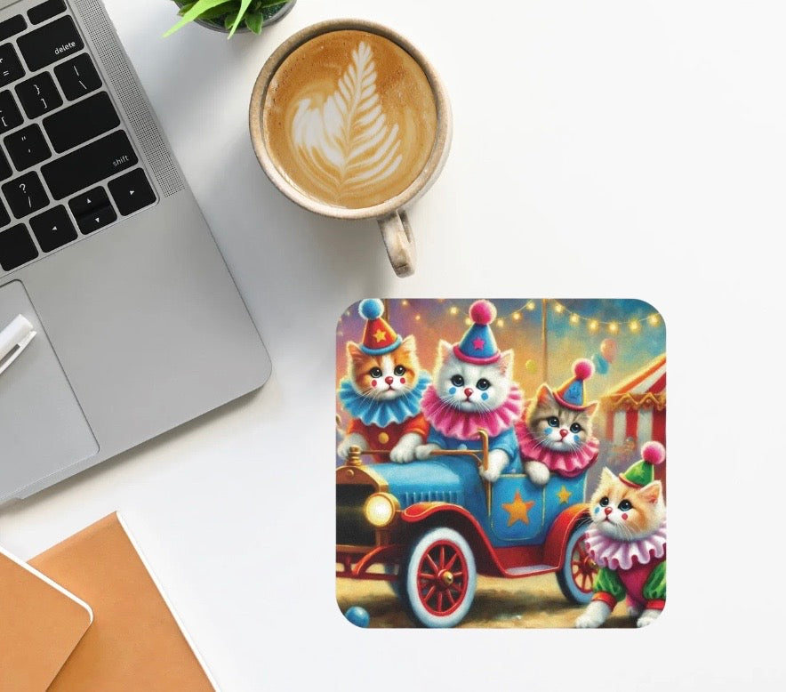 Cat Circus Clown Car - High Gloss Drink Coaster   