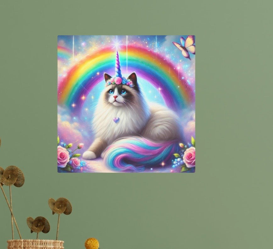 Ragdoll Caticorn - Cat Unicorn Rainbow - Wall Art Decor 8x8   