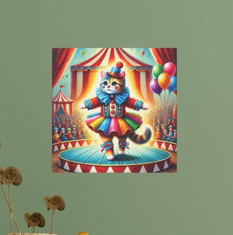 Circus Cat Clown Ballerina - Wall Art Decor 8x8   