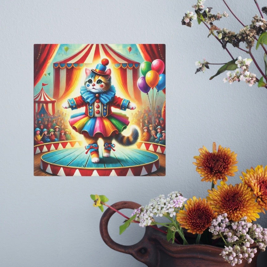 Circus Cat Clown Ballerina - Wall Art Decor 8x8   