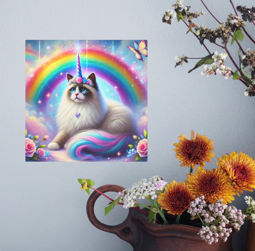 Ragdoll Caticorn - Cat Unicorn Rainbow - Wall Art Decor 8x8   