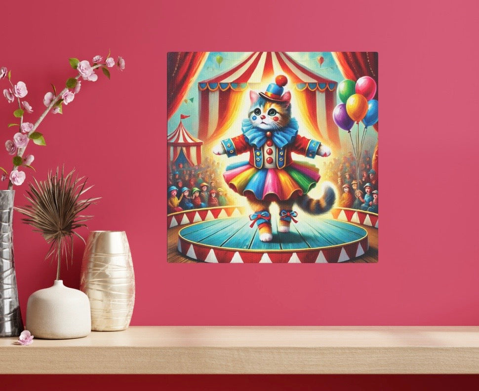 Circus Cat Clown Ballerina - Wall Art Decor 8x8   