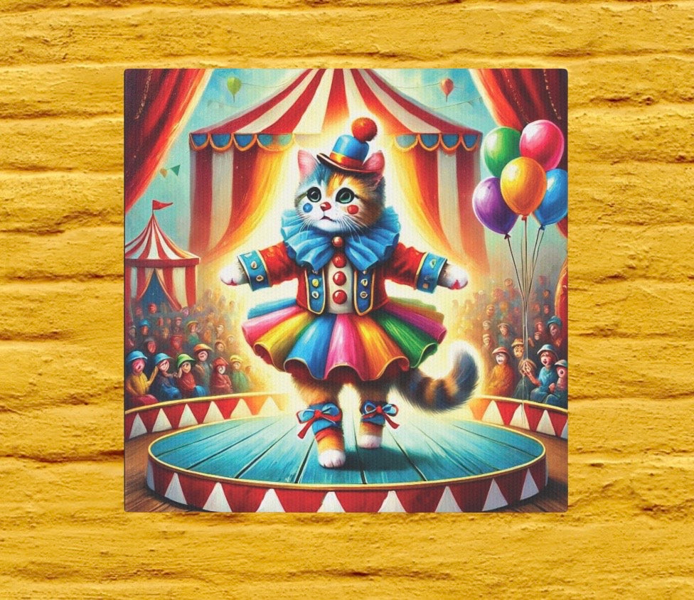 Circus Cat Clown Ballerina - Wall Art Decor 8x8   