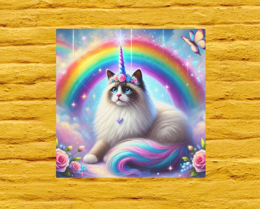 Ragdoll Caticorn - Cat Unicorn Rainbow - Wall Art Decor 8x8   