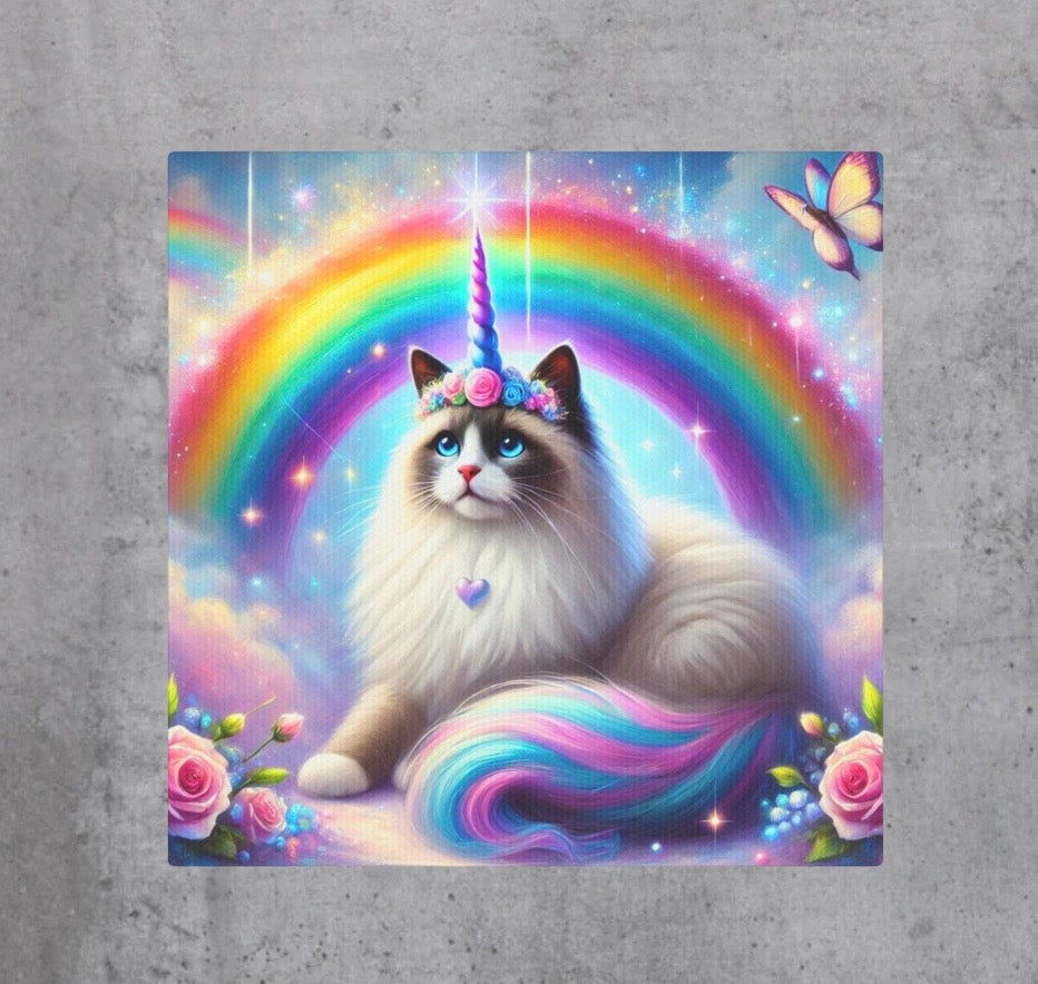 Ragdoll Caticorn - Cat Unicorn Rainbow - Wall Art Decor 8x8   