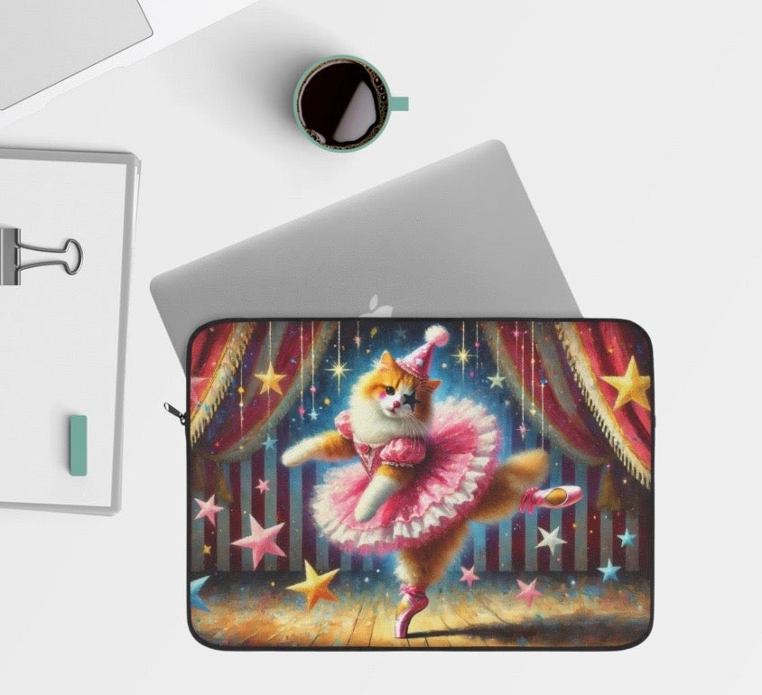 Circus Pink Star Cat Clown - Laptop Sleeve   