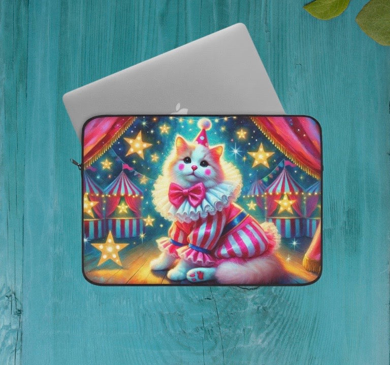 Circus Pink Stripped Cat Clown - Laptop Sleeve   